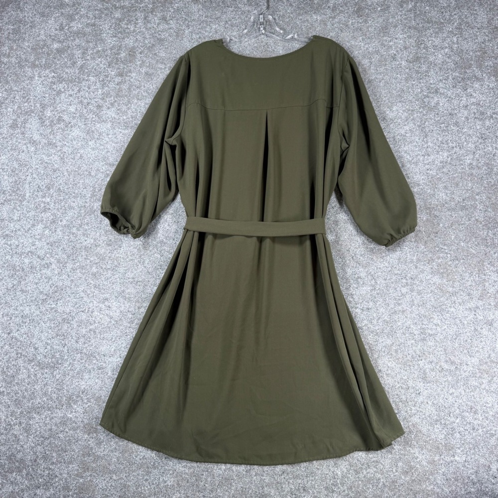 Maurices Womens XXL Olive Green Lace Up Belted Midi Dress Balloon Sleeve - Picture 2 of 8